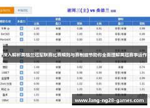 深入解析英格兰冠军联赛比赛规则与赛制细节助你全面理解英冠赛事运作